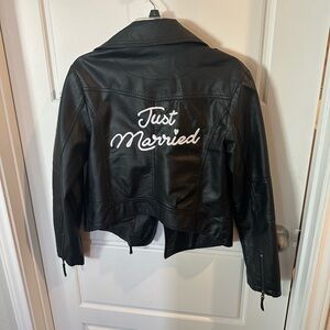 David's Bridal Black Leather 'Just Married' Jacket